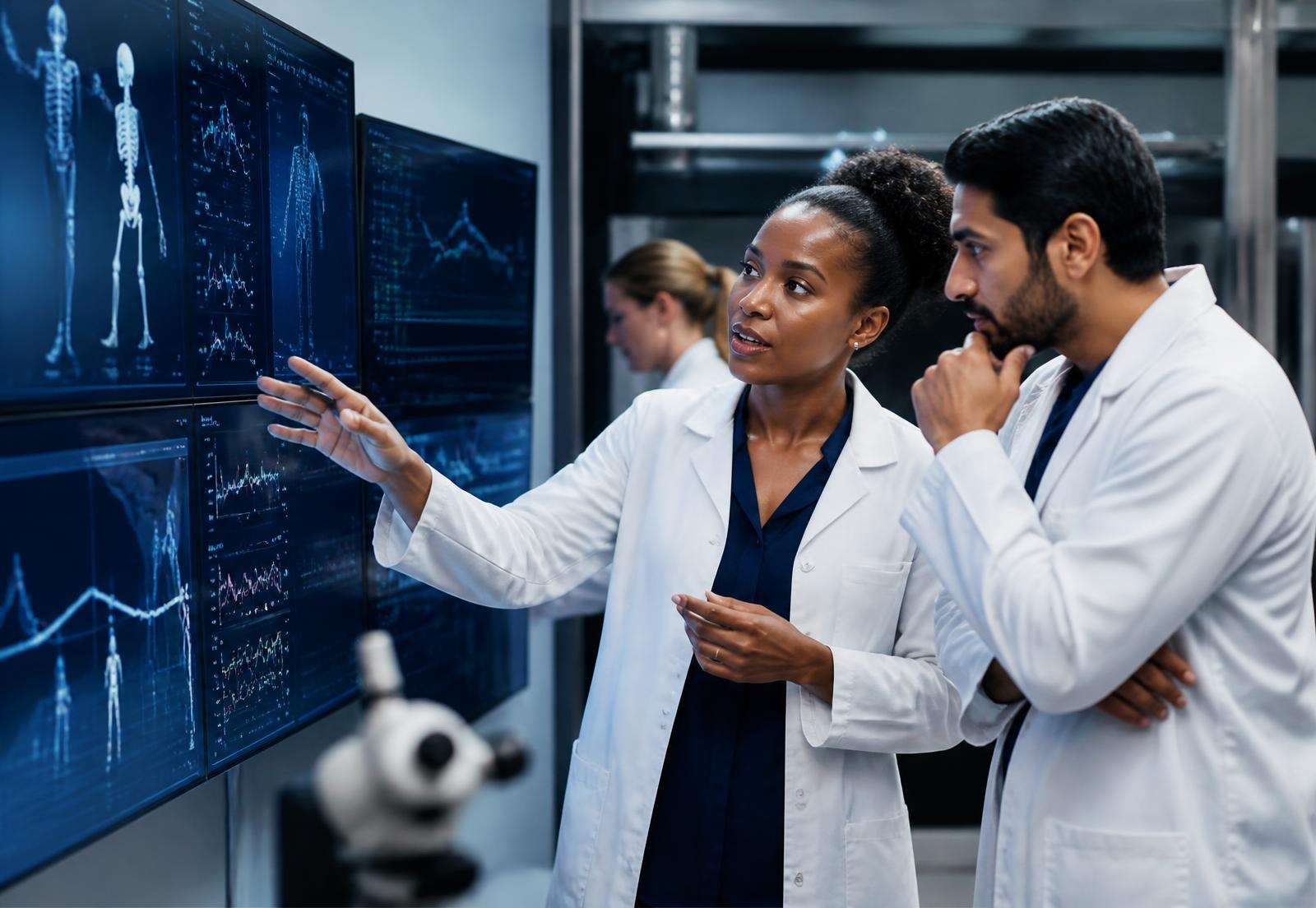 A racially diverse research team analysing human performance data in a laboratory